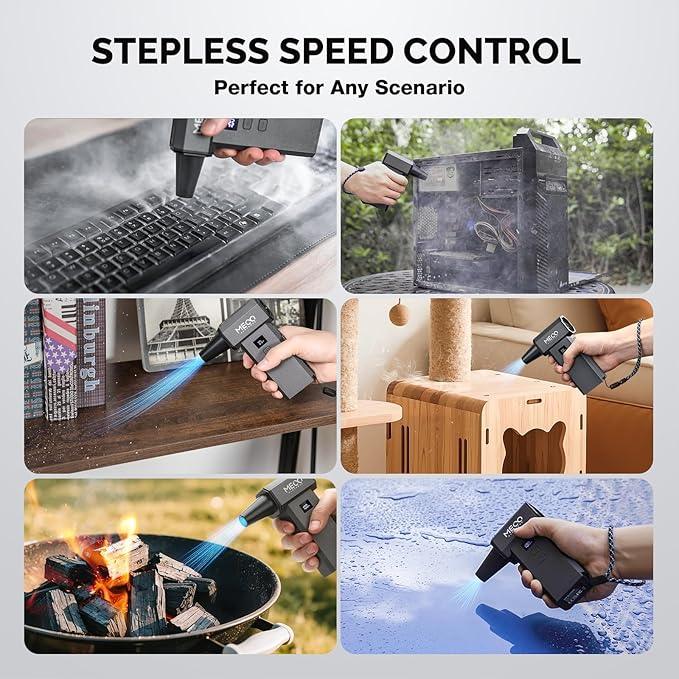 MECO ELEVERDE Electric Air Duster, 220,000 RPM-One Touch Turbo Fan, Stepless Speed Adjustable(±1% Precision Control) Dual Display, 2H Max Runtime, Mini Air Blower for Car,PC, Electronics, Keyboards - NeatNest