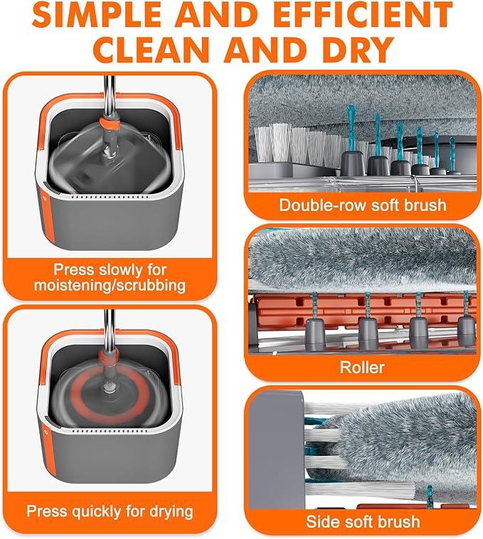 Upgraded Spin Mop and Bucket Set Self-Standing Mop Bucket Separate Dirty and Clean Water System Self Wringing 360° Rotating 90° Foldabl Mops and Buckets for Floor Cleaning (Dark Gray, 2Pads) - NeatNest
