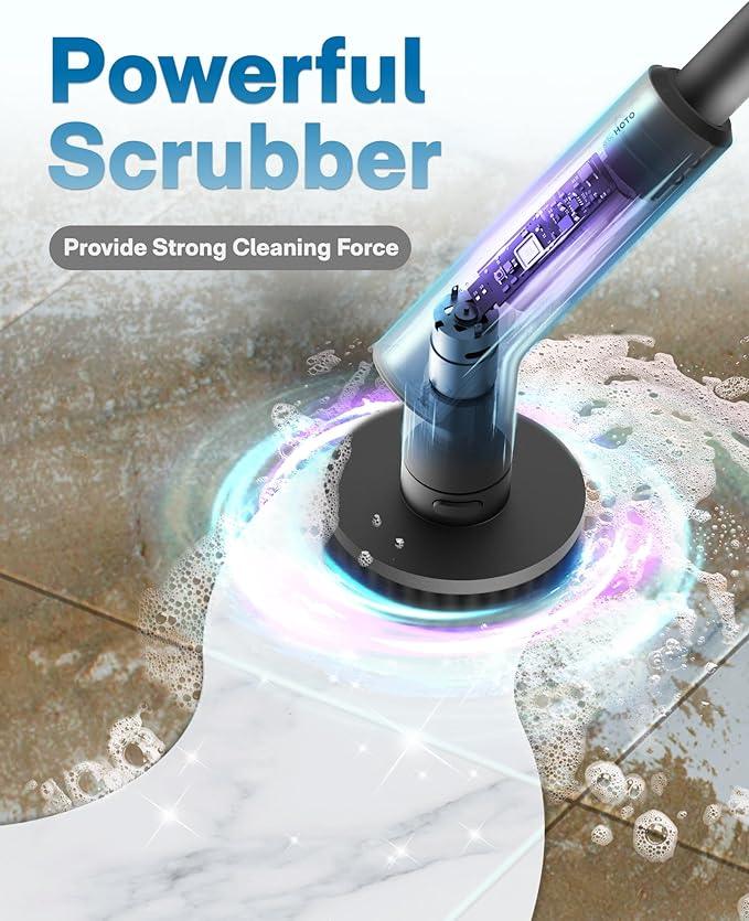 HOTO Cordless Electric Spin Scrubber, IPX7 Full Body Waterproof Bathroom Cleaning Brush, Max 22 in-lb, Shower Scrubber Brush with Long Handle, 6 Brush Heads, Power Scrubber for Bathroom, Floor, Tile - NeatNest