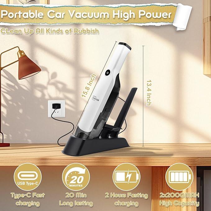 Handheld Vacuum Cordless,15KPA High Power Suction,USB Quick Charge,Car Vacuum Cleaner with Storage Dock,Lightweight Rechargeable Dust Buster with Crevice Tool Pet Brush Hand Vac for Home,White - NeatNest