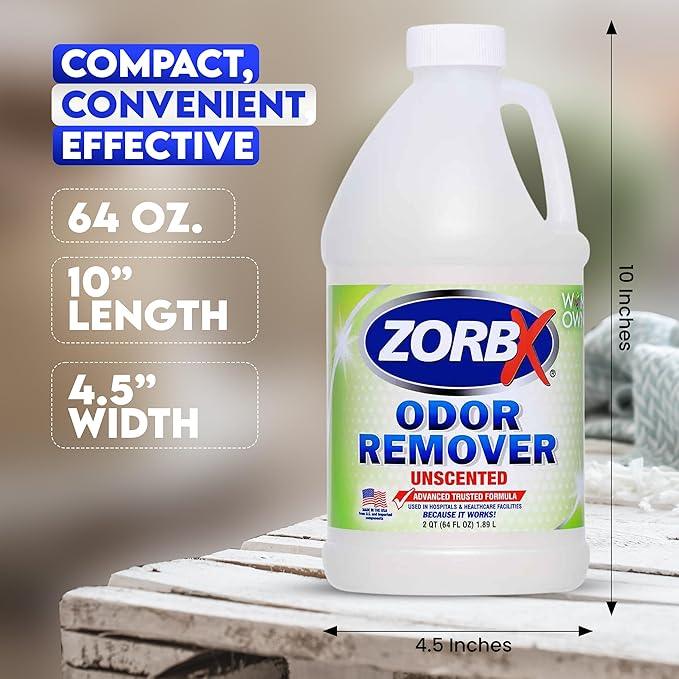 ZORBX Unscented Odor Eliminator for Strong Odor 64 oz - Used in Hospitals & Healthcare Facilities - Advanced Trusted Formula, Fast-Acting Odor Remover Spray for Dog, Cat, House & Carpet - NeatNest