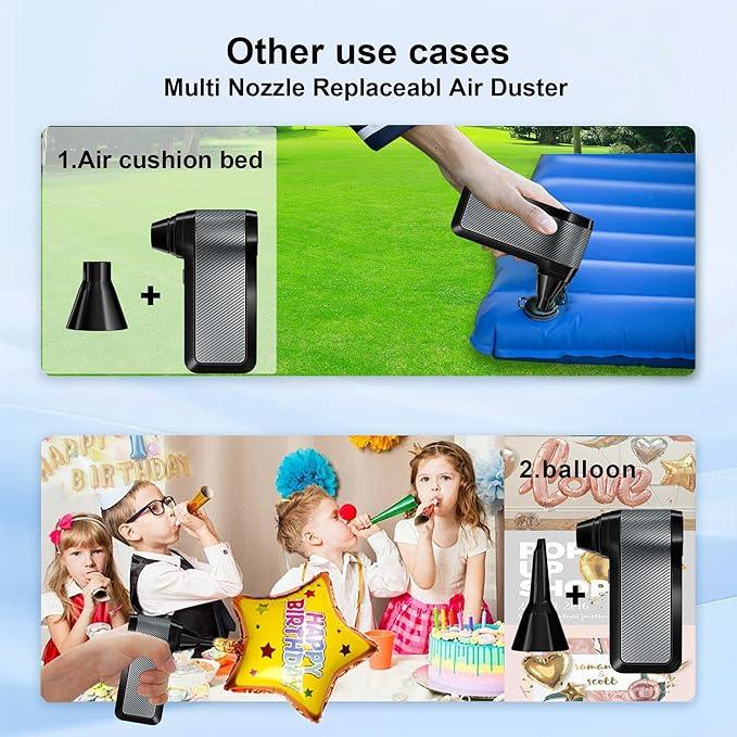 SDFM Compressed Air Duster, 125000RPM Electric Air Duster with Brushless Motor, Contains Multiple nozzles, for Cleaning Keyboard & PC. 3 Adjustable Gears, Rechargeable mini Blower for Car Detail - NeatNest