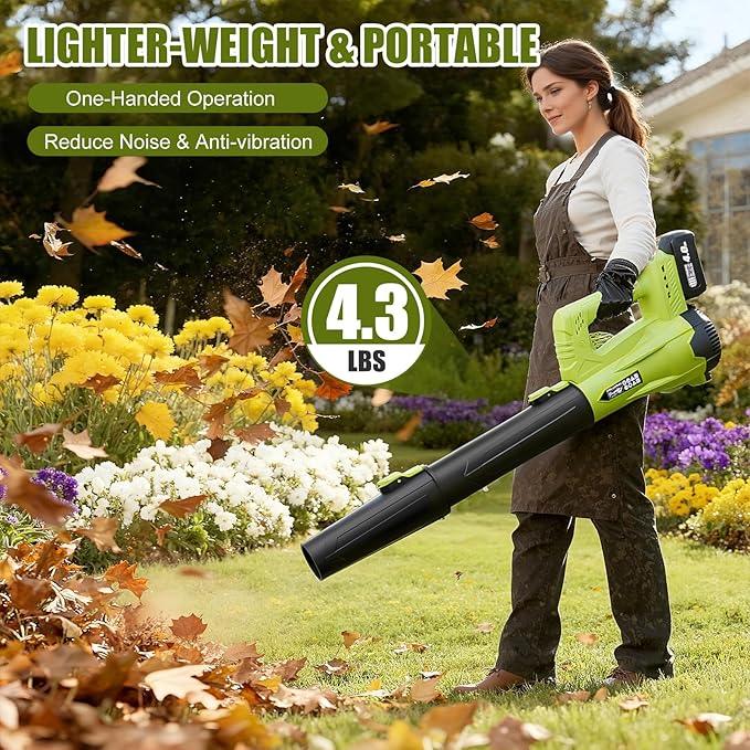 Leaf Blower, Powerful Electric Cordless Leaf Blowers with 2 x 4.0Ah Battery and Charger, Portable Handheld Battery Powered Leaf Blower, Lightweight Blowers for Lawn Care, Garden, Outdoor, Patio, Yard - NeatNest