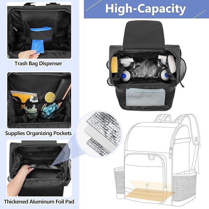 LoDrid Cleaning Bag with Thickened Adjustable Shoulder Straps, Large Cleaning Caddy Organizer with Multiple Pockets for Cleaning and Housework, Black (Patent Designed) - NeatNest