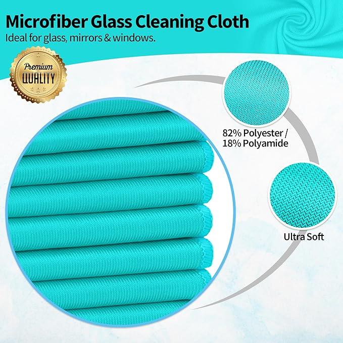 HOMERHYME Microfiber Cleaning Cloth, 12 Pack Window Glasses Cleaning Cloth, Reusable Lint-Free Streak Free Polishing Cloth Wipes for Stainless Steel, Eyeglass, Mirror, Screen & Lense, Turquoise - NeatNest