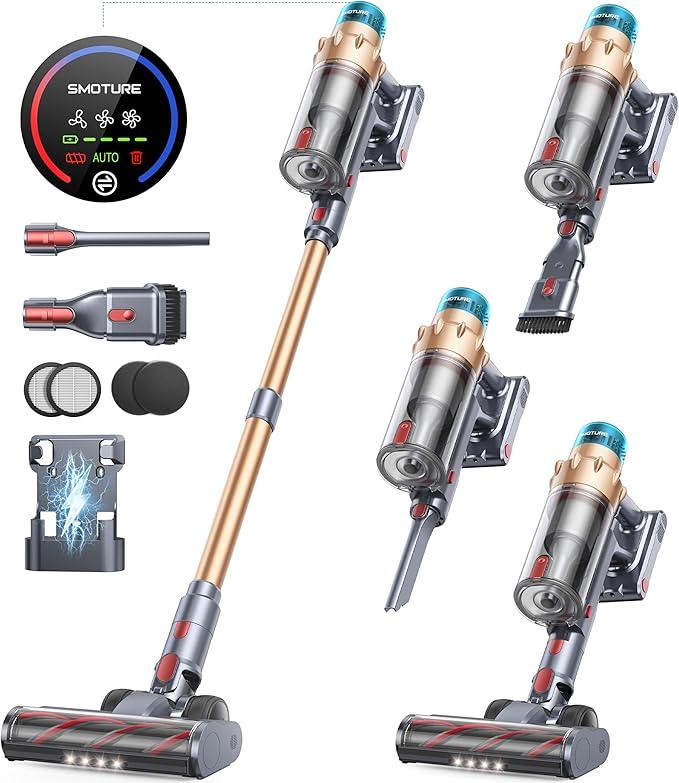 Cordless Vacuum Cleaner, 600W 50KPA 65 Mins Runtime Self-Standing Vacuum Cleaners for Home, Stick Vacuum with Charging Dock Station Removable Battery, Handheld Vacuum for Pet Hair/Carpet/Floor - NeatNest