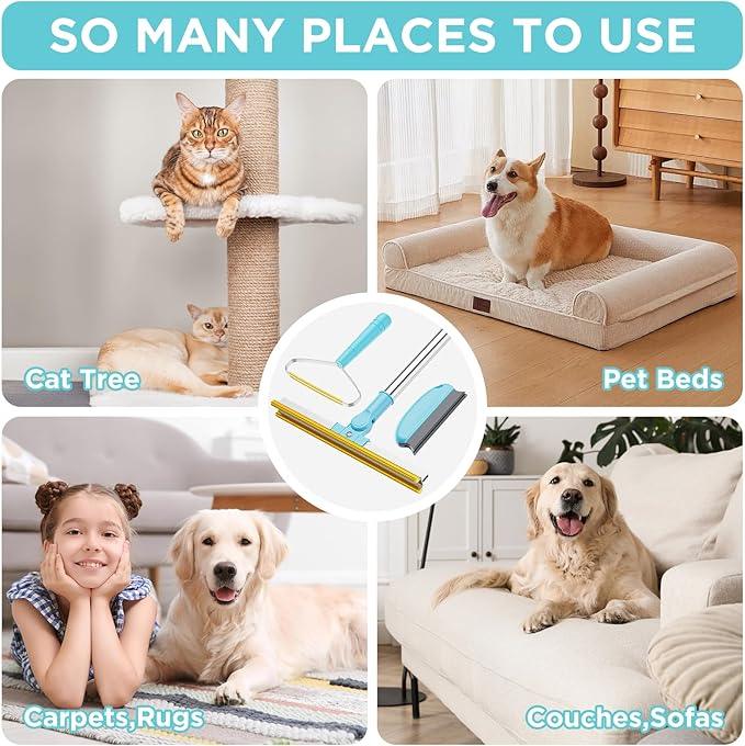 3 in 1 Carpet Rake for Pet Hair Removal, Tool Set of 3, 55” Long Handle Carpet Pet Hair Removal Carpet Scraper Dog Cat Hair Remover for Sofa, Couch, Car, Rug - NeatNest