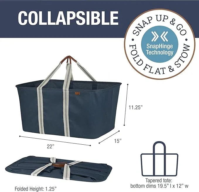 CleverMade Collapsible Laundry Tote - LUXE Navy Noir Cream 2Pack 50L - Foldable Storage Organization Container Clothes Laundry Room Storage Solution - NeatNest