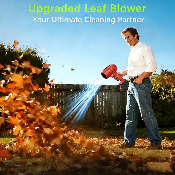 Leaf Blower Cordless with Battery and Charger,21V Electric Handheld Leaf Blower, 950000RPM Powerful Fan with Adjustable Speed, Lightweight Blower for Patio, Lawn, Blowing Leaves and Snow(Red) - NeatNest