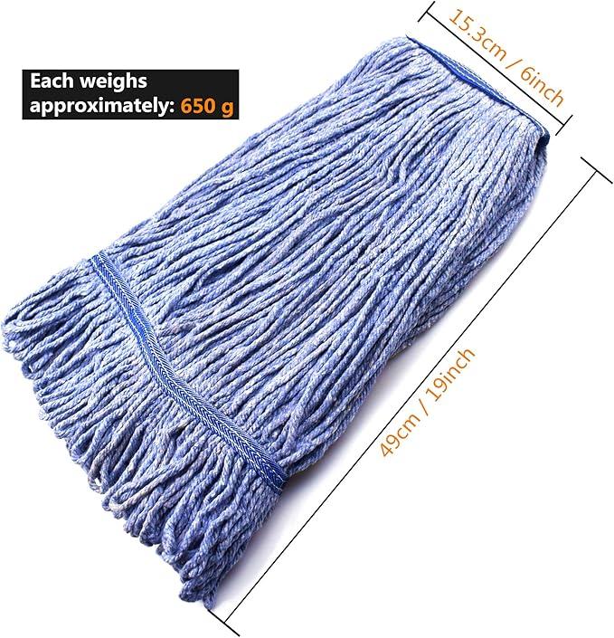 String Mop Heads Replacement Heavy Duty Commercial Grade Blue Cotton Looped End Wet Industrial Cleaning Mop Head Refills (4, Large) - NeatNest