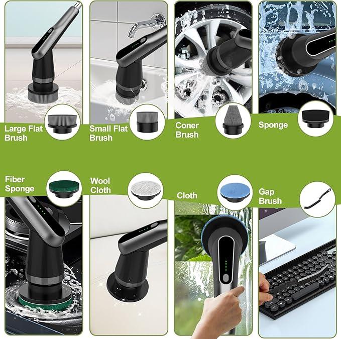 WKY-Electric Spin Scrubber - Upgraded 10-in-1 IPX7 Waterproof Shower Scrubber, Retractable Handle & 2-Speed for Toilet, Bathroom, Bathtub, Tile Floors - NeatNest