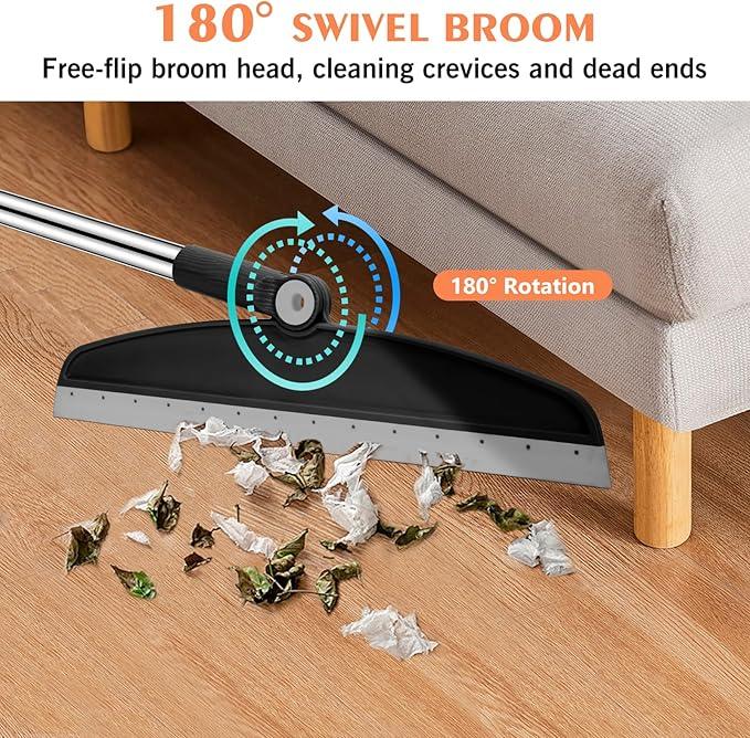 Multifunction Magic Broom, 54 Inch Adjustable Long Handle Silicone Floor Squeegee Broom, Sweep and Scrape 2 in 1 Household Cleaning Brooms for Floor, Bathrooms, Showers, Tile, Pet Hair, Black Grey - NeatNest