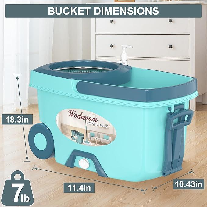 Spin Mop and Bucket System, Mop and Bucket with Wringer Set,Mops for Floor Cleaning,Household Supplies Tools with 6 Replacement Refills,61" Extended Handle for Household Hardwood Floor - Green - NeatNest