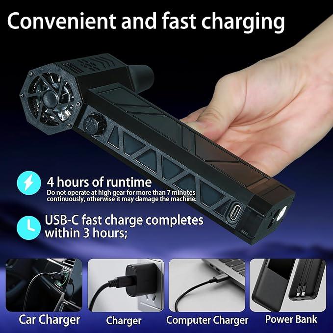 METACHOICE 140000 RPM Compressed Air Duster and Vacuum 2-in-1, Electric Duster with LED Light, Stepless Speed, 8000mAh 21700 Battery, Keyboard Cleaner for PC Removal Outdoor Barbecue (Black) - NeatNest
