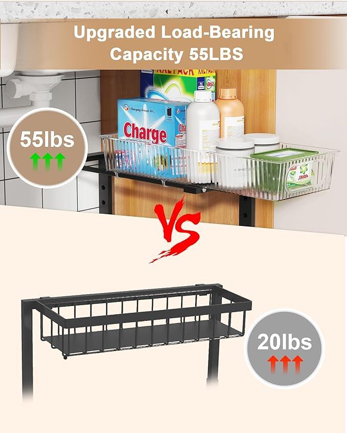 UMDONX Under Sink Organizer 2-Pack Adjustable Bathroom Under Sink Pull-Out Organizer with 5 Adjustable Heights for Kitchen, Bathroom & Laundry Storage - NeatNest