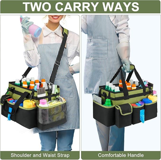 Cleaning Caddy,Large Cleaning Bags for Housekeepers,Cleaning Supplies Organizer with Handle,Green - NeatNest