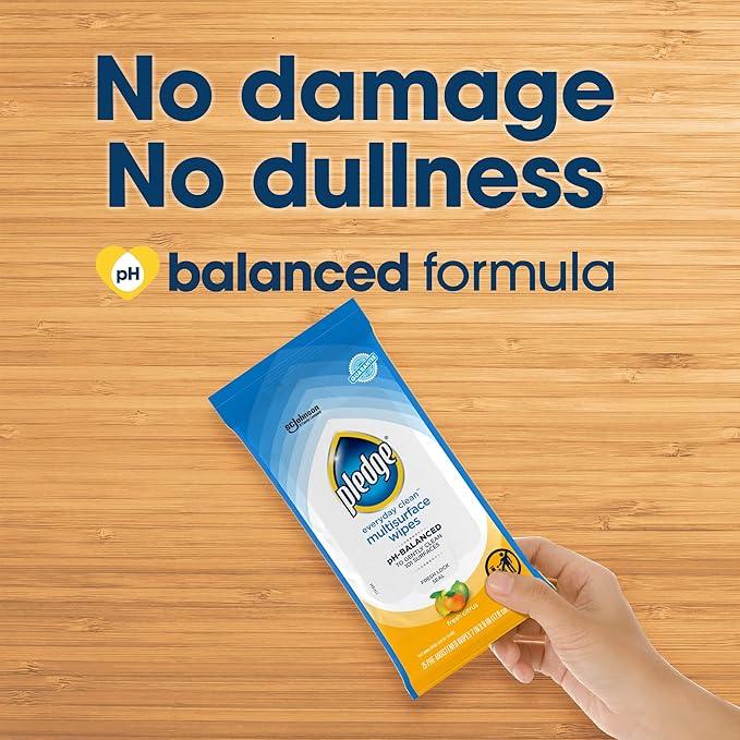 Pledge Multisurface Cleaning Wipes, pH Balanced, Fresh Citrus, 25 Count (Pack of 4, 100 Total Wipes) - NeatNest