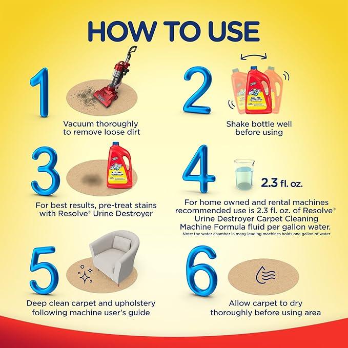 Resolve Carpet Concentrate for Steam Urine Destroyer, Carpet Cleaner Solution, Carpet Cleaner, Pet Stain and Odor Remover, 60 Fl Oz - NeatNest