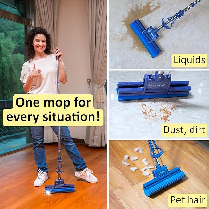 OneTouch GO! Floor Cleaner, Floor Mops, Sponge Mops, Mop with Wringing Function (Cleanow OneTouch GO! Mop + 2 Refills) - NeatNest