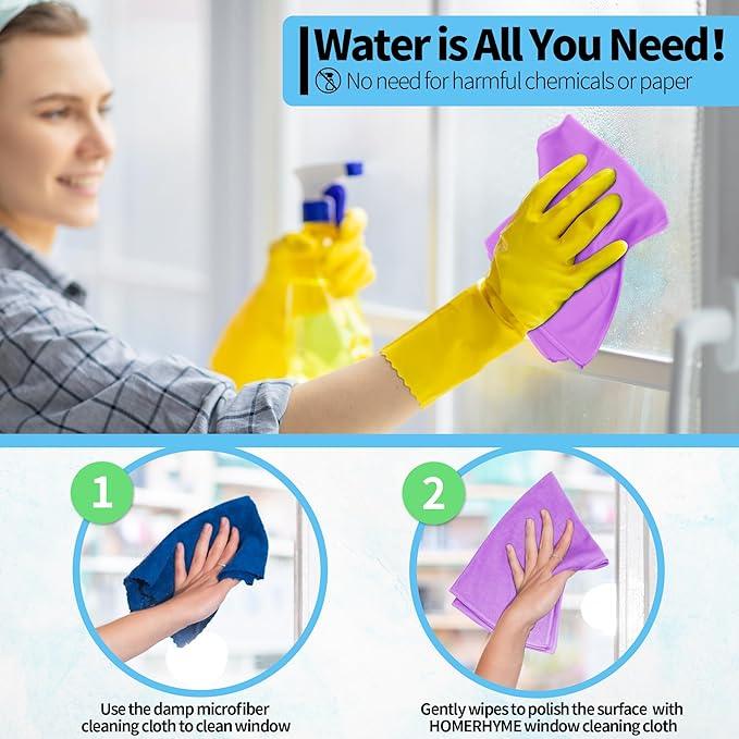 HOMERHYME Microfiber Cleaning Cloth, 12 Pack Window Glasses Cleaning Cloth, Reusable Lint-Free Streak Free Polishing Cloth Wipes for Stainless Steel, Eyeglass, Mirror, Screen & Lense,12"*12" Purple - NeatNest