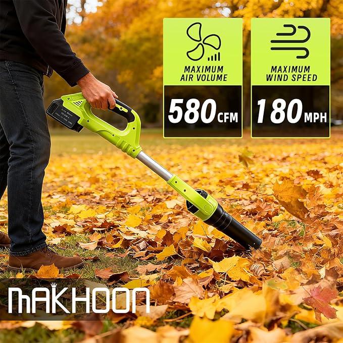 Cordless Leaf Blower, 21V Leaf Blowers, 580CFM/180 MPH Brushless Motor and 3-Speed Electric Blower, with 2 Lightweight Batteries 3.0Ah & Charger Gutter Cleaning for Garden Yard Patio - NeatNest