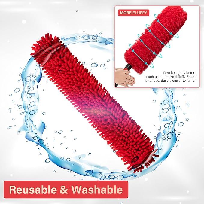 5-12 FT Extension Pole with 2 Outdoor Cobweb Brushes, 20 FT High Reach Ceiling Fan Cleaner Duster for Home, 12 FT Extendable Pole with 4 Pcs Dusting Tools, Cubweb Dusters, Feather Dusters, Fan Duster - NeatNest