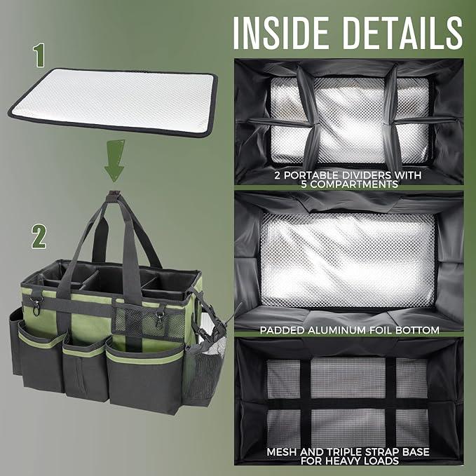 Wearable Cleaning Caddy Organizer with Handle & Shoulder Straps for Housekeepers, Under Sink & Car Cleaning Tool Organizer Bag with 4 Foldable Dividers (Green) - NeatNest