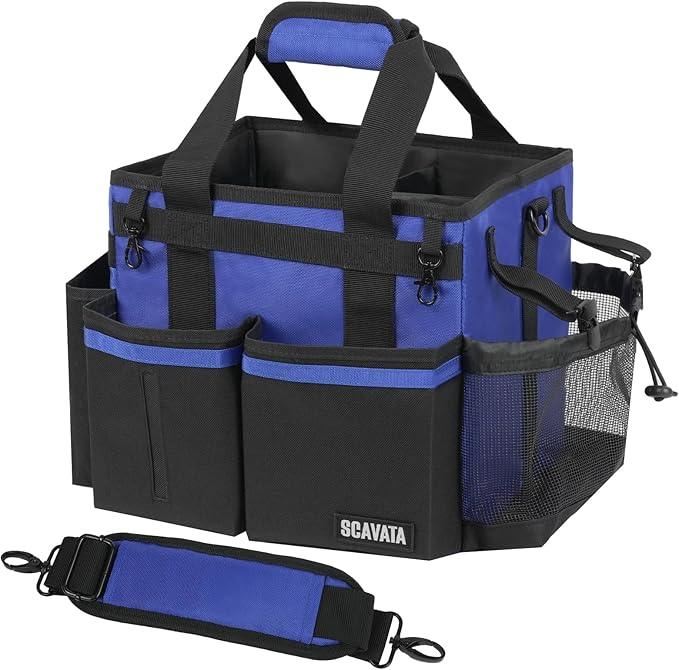 Compact Wearable Cleaning Caddy, Small Supplies Organizer with Handle & Shoulder Straps for Housekeepers, Under Sink & Car Cleaning Tool Organizer Bag (Blue) - NeatNest