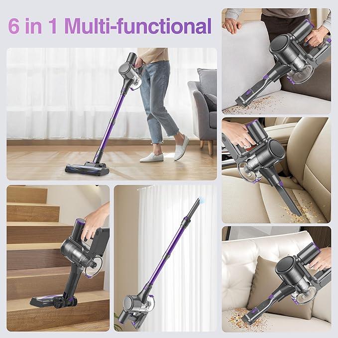Zefiro Cordless Vacuum Cleaner for Home,450W /40Kpa 50Mins Stick Vacuum,Anti-Tangle 1.5L Dust Cup, Rechargeable Wireless Handheld Vacuum for Pet Hair/Carpet/Floor - NeatNest