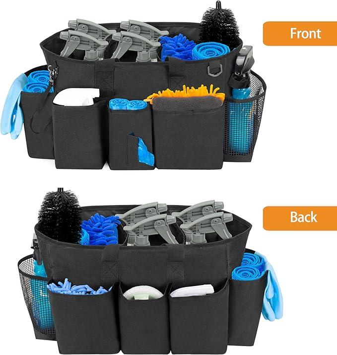 LoDrid Professional Cleaning Tote Caddy for Cleaning Supplies, Cleaning Bag Organizer with Dividers and Handle Strap for Housekeepers Work, Black, (Bag Only) - NeatNest