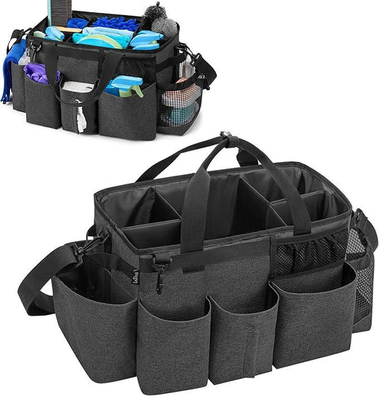 LoDrid Wearable Cleaning Caddy Bag with 4 Foldable Dividers, Cleaning Supply Organizer with Shoulder Strap and Side Handles for Cleaners & Housekeepers, Black - NeatNest