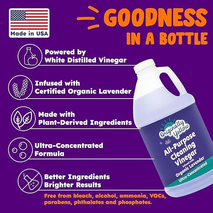 Originally Yellow Lavender White Vinegar For Cleaning Purpose | USA Made All Purpose Cleaner | Use as Glass, Kitchen & Floor Cleaner | Plant Derived Cleaning Vinegar 1 Gallon in 2 pack | 128 Oz - NeatNest