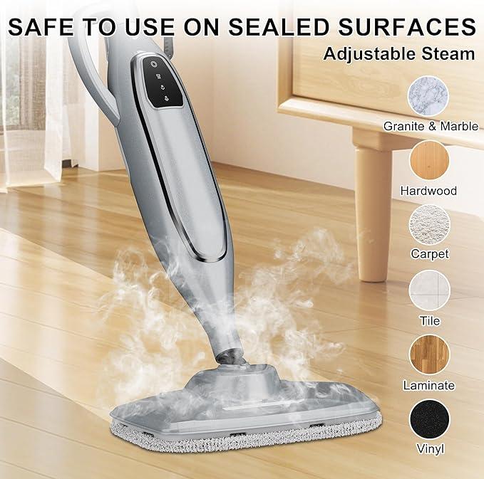 Steam Mop, 11-in-1 Powerful Handheld Steam Cleaner with 11.8 OZ Removable Tank, Detachable Steam Mops for Floor Cleaning with 23FT Power Cord, MultiPurpose Steamer for Hardwood Tile Carpets Furniture - NeatNest