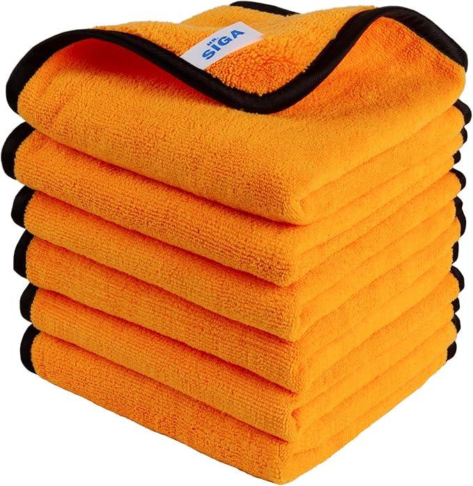 MR.SIGA Professional Premium Microfiber Towels for Cars, Dual-Sided Car Washing and Detailing Towels, Gold, 15.7 x 23.6 inch, 6 Pack - NeatNest