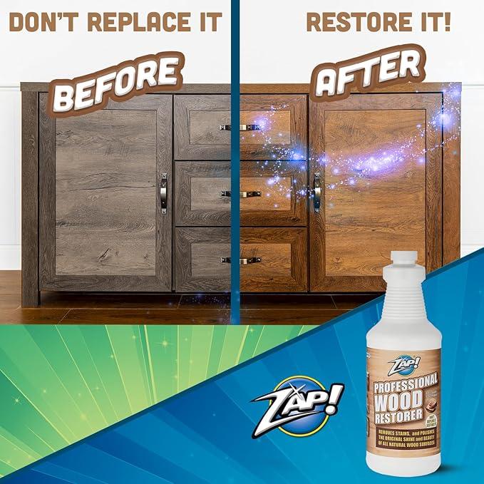ZAP! Professional Wood Cleaner and Restorer | Clean, Polish, & Restore Wooden Furniture & Hardwood Floors | Kitchen Cabinet & Table | Deep Wood Cleaner for Heavy Duty Cleaning | 32 oz - NeatNest