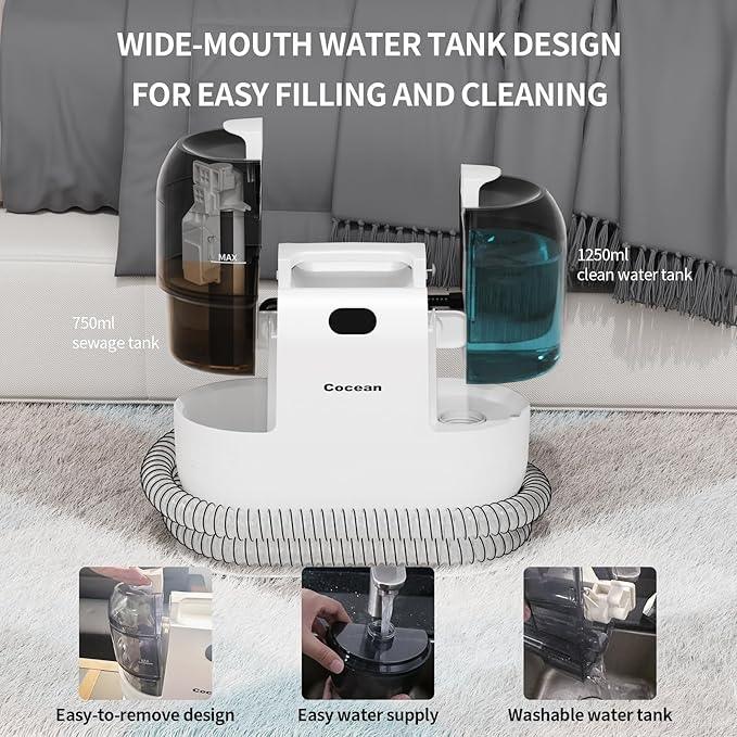 COCEAN Multi-Purpose Portable Upholstery and Carpet & Area Rug Cleaner with Shampooer, Car Interiors Machine Powerful Suction Spot and 260ML Deep Stain Cleaning Shampooer for Pets, 4 Cleaning Tools - NeatNest