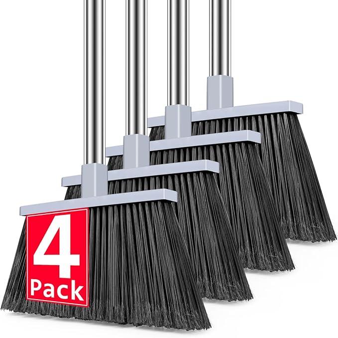 PBHEPJ Broom, 4 Pack Outdoor Broom for Floor Cleaning, 58" Long Stainless Steel Handle, Hard Bristle Angle Broom for Sweeping Indoor, Commercial, Industrial, Garage, Kitchen - NeatNest