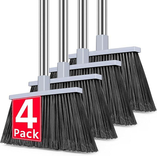 PBHEPJ Broom, 4 Pack Outdoor Broom for Floor Cleaning, 58" Long Stainless Steel Handle, Hard Bristle Angle Broom for Sweeping Indoor, Commercial, Industrial, Garage, Kitchen - NeatNest