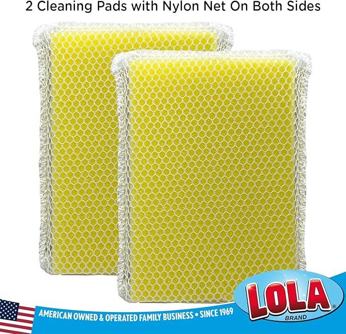 LOLA Microfiber & Nylon Net Sponges, 4 Pack, 2 Dual Sided Non Scratch Sponge Pads & 2 w/Microfiber Cloth One Side and Nylon Net Other Side - NeatNest