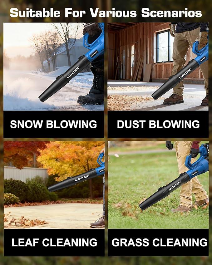 LUXTER Cordless Leaf Blower 320 CFM & 120 MPH 20V Brushless Electric Leaf Blowers 2-Levels Variable Speed with 2 X 4.0Ah Battery and Charger Included Blower for Lawn Care, Yard, Leaves, Dust, Snow - NeatNest