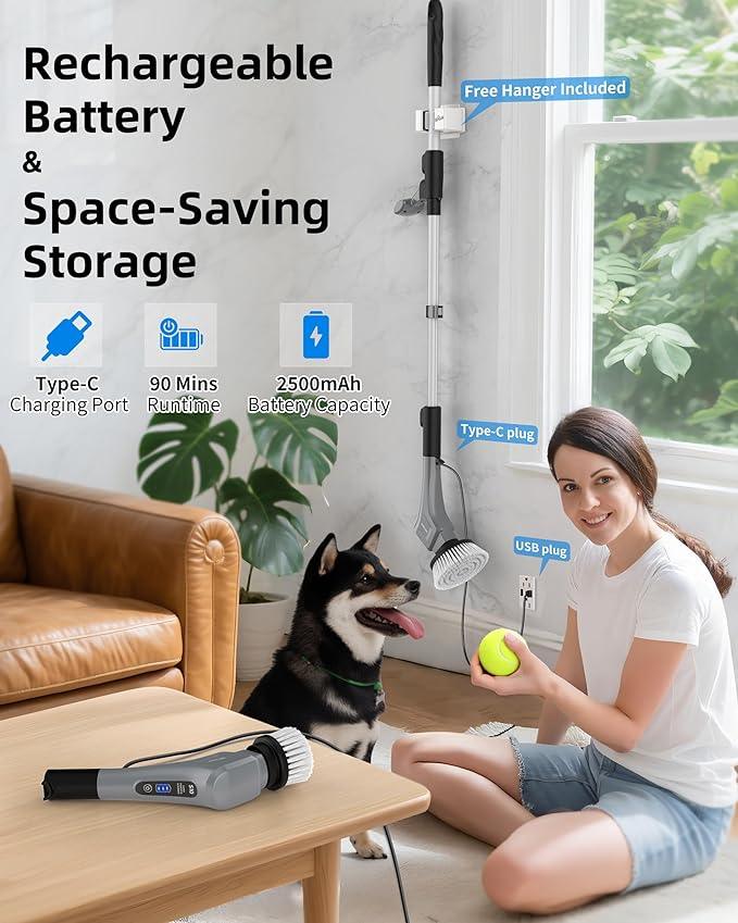 MR.SIGA Electric Spin Scrubber, Cordless Cleaning Brush, Shower Scrubber with 7 Replaceable Brush Head, Waterproof Bathroom Power Scrubber for Kitchen and Bathroom Cleaning - NeatNest