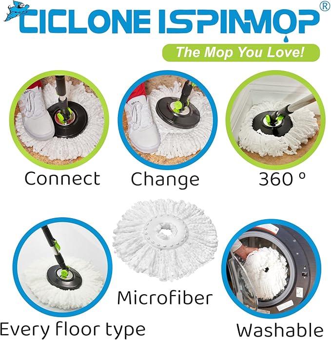 Spinning Mop and Bucket with Wringer Set for Home - 360 Spin Mop with Adjustable Handle & Bucket with Wheels - 1 Microfiber Mop Head - Mop and Bucket Set for Floor Cleaning at Home, Office, Hotel - NeatNest