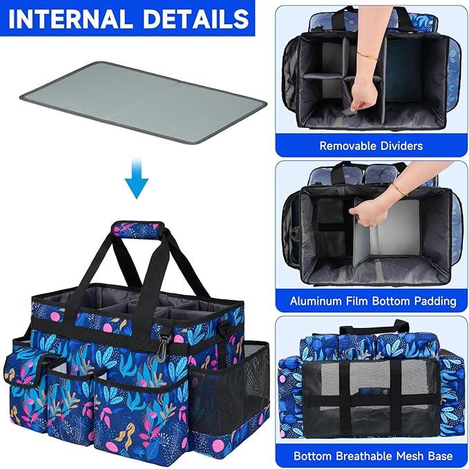 Cleaning Organizer, Large Caddy Bag for Supplies, Housekeeper's Bag with Handle (Blue Leaf) - NeatNest