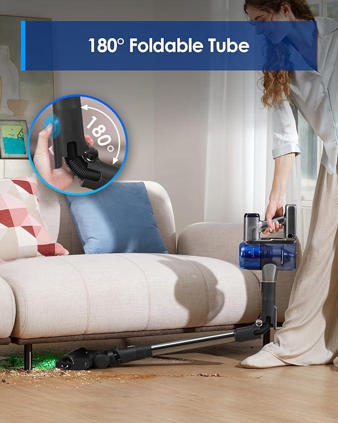 Tineco Pure ONE S70 Cordless Vacuum Cleaner, 200AW Powerful Suction, 3D Sense Pro Cleaning System, 6-Stage Filtration with 95min Runtime, Zero Tangle Brush with 180° Foldable Tube (Blue-Gray) - NeatNest
