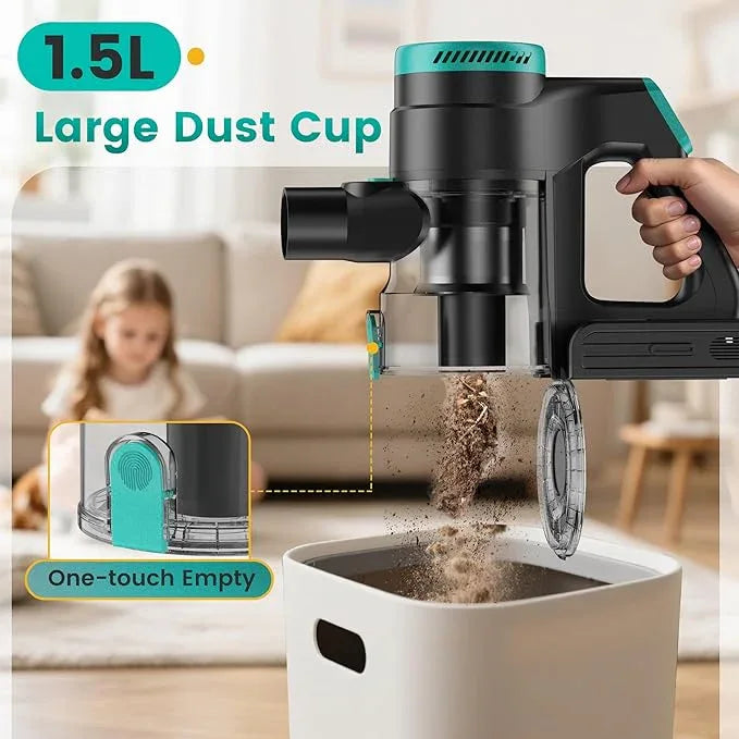 Zefiro Cordless Vacuum Cleaner,45Mins Runtime Stick Vacuum, Anti-Tangle and 1.5L Dust Cup, Lightweight Vacuum for Hardwood Floor Carpet Pet Hair (grenn&Black) - NeatNest