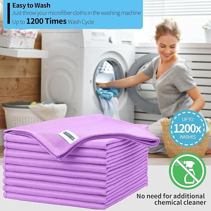 HOMERHYME Microfiber Cleaning Cloth - 10 Pack Glasses Cleaning Cloth, 16" x 14" Window Cleaning Rags, Streak Free Lint Free Polishing Cloths Wipes for Eye Glass, Stainless Steel, Windshield, Purple - NeatNest
