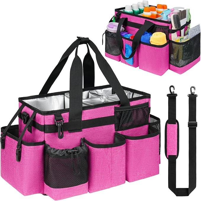 Cleaning Caddy Bag, Cleaning Supplies Organizer for Housekeepers, Housekeeping Caddy with Handle and Detachable Padded Cushion, Pink - NeatNest