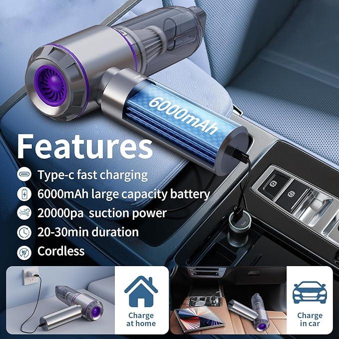 Car Vacuum Cleaner High Power 20000Pa – Cordless Handheld Mini Vacuum & Air Duster for Car Detailing, 3-Speed Brushless Motor, 6000mAh Battery, Aspiradora para Carro, Home Office Camping - NeatNest