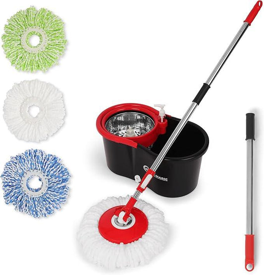 SIMPLI-Magic 360° Spin Mop and Bucket with Wringer – 3 High-Absorbent Microfiber Washable Heads – Spinning Mop and Bucket Set for All Types Floor Cleaning (Black) - NeatNest