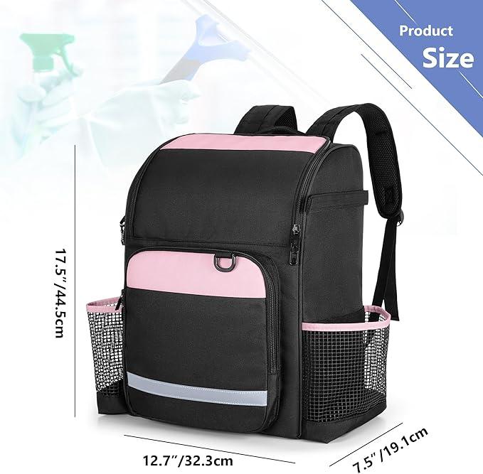 LoDrid Cleaning Bag with Thickened Adjustable Shoulder Straps, Large Cleaning Caddy Organizer with Multiple Pockets for Cleaning and Housework, Pink (Patent Designed) - NeatNest